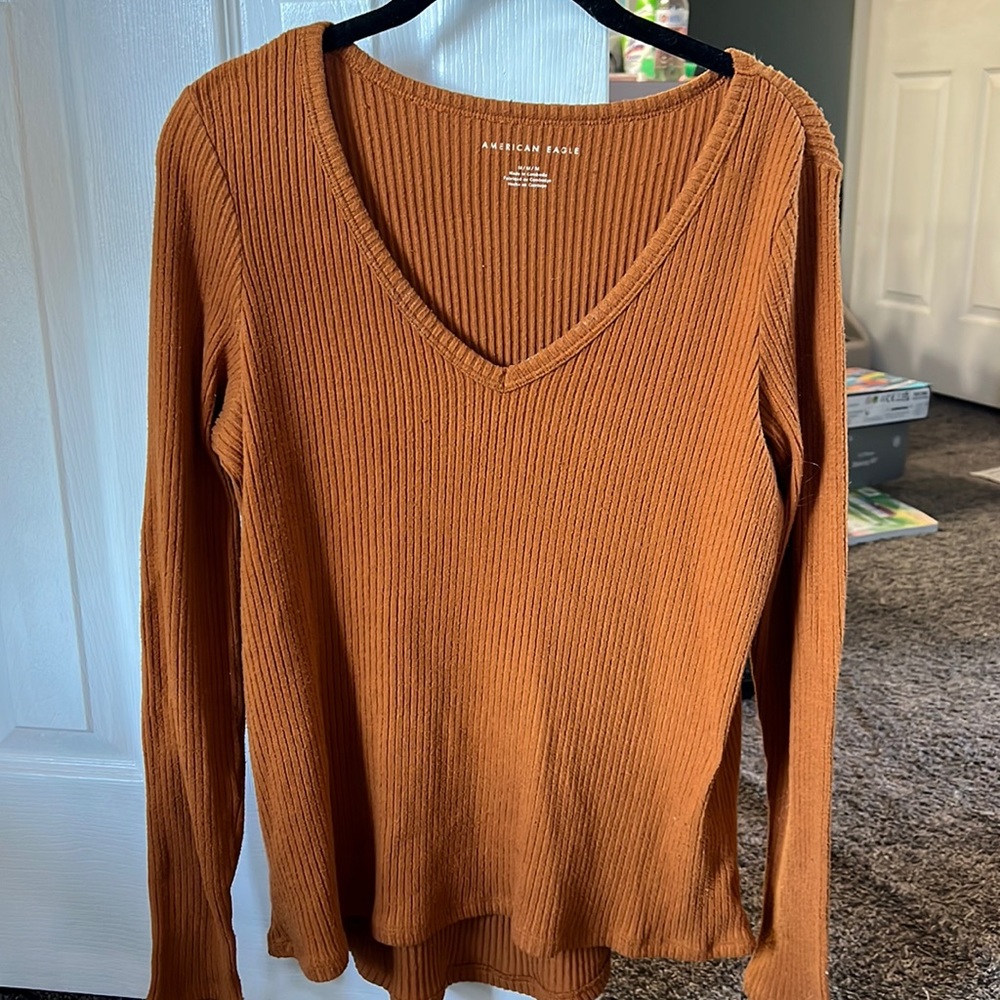 Two American Eagle Long sleeved v-neck textured shirts